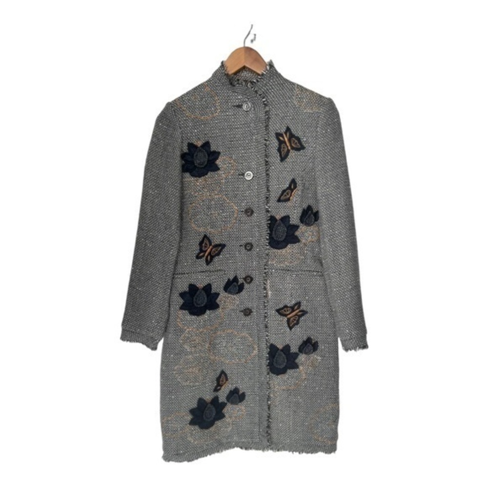 … Way Butterfly Embroidered Tweed Button Front Coat‎ Size 8
